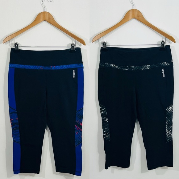 Reebok Black Capri Bundle 2 Pair Both Size Large Cotton And Spandex - Picture 1 of 8